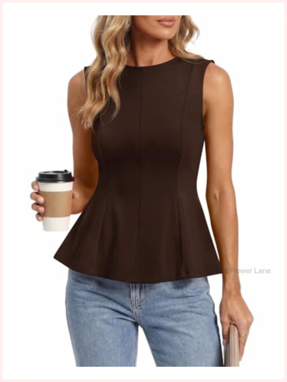 Women's Pleated Peplum Tank Top Sleeveless Crew Neck Slim Fit